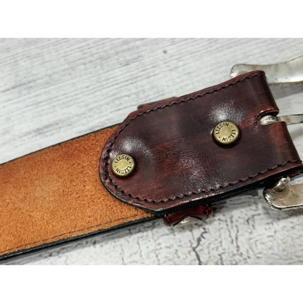 Leegin Tooled Design Concho Brown Leather Silver Buckle‎ Western Belt Size 40